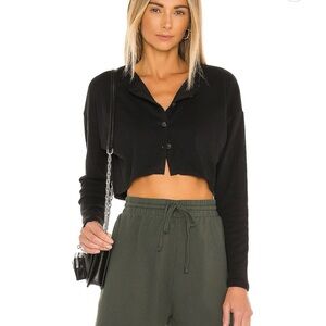 Black Cropped Button-Up Top